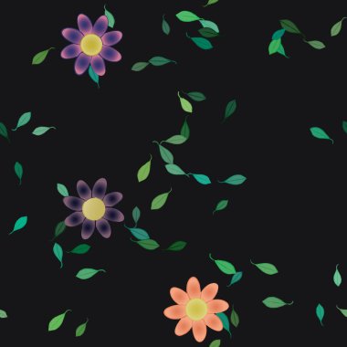 Yeşil yapraklı soyut çiçekler pürüzsüz desen, vektör çizimi