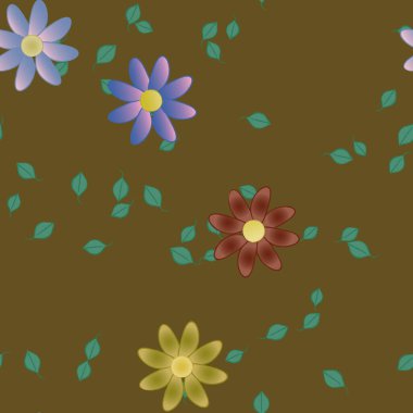 Yeşil yapraklı soyut çiçekler pürüzsüz desen, vektör çizimi