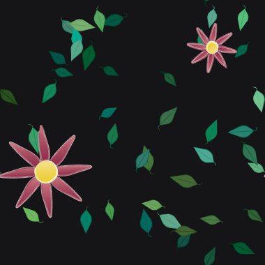 Yeşil yapraklı soyut çiçekler pürüzsüz desen, vektör çizimi