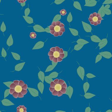 Yeşil yapraklı soyut çiçekler pürüzsüz desen, vektör çizimi