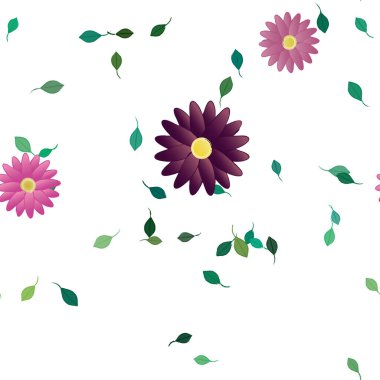 Yeşil yapraklı soyut çiçekler pürüzsüz desen, vektör çizimi