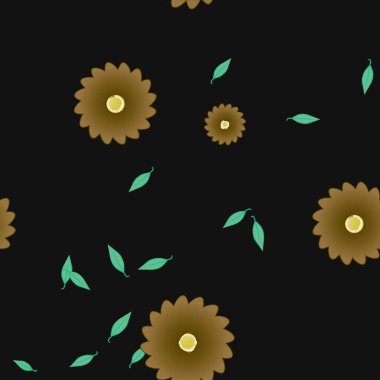 Yeşil yapraklı soyut çiçekler pürüzsüz desen, vektör çizimi