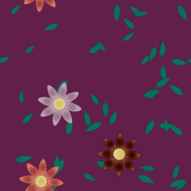 Yeşil yapraklı soyut çiçekler pürüzsüz desen, vektör çizimi