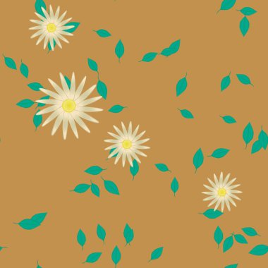 Yeşil yapraklı soyut çiçekler pürüzsüz desen, vektör çizimi