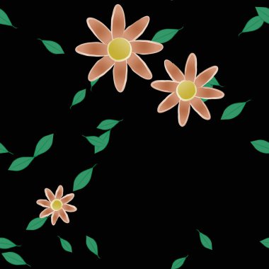 Yeşil yapraklı soyut çiçekler pürüzsüz desen, vektör çizimi