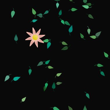 Yeşil yapraklı soyut çiçekler pürüzsüz desen, vektör çizimi