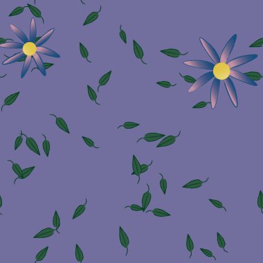 Yeşil yapraklı soyut çiçekler pürüzsüz desen, vektör çizimi