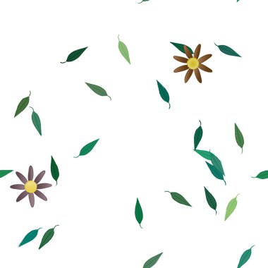 Yeşil yapraklı soyut çiçekler pürüzsüz desen, vektör çizimi