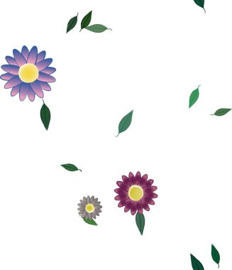 Yeşil yapraklı soyut çiçekler pürüzsüz desen, vektör çizimi