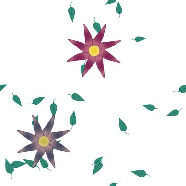 Yeşil yapraklı soyut çiçekler pürüzsüz desen, vektör çizimi