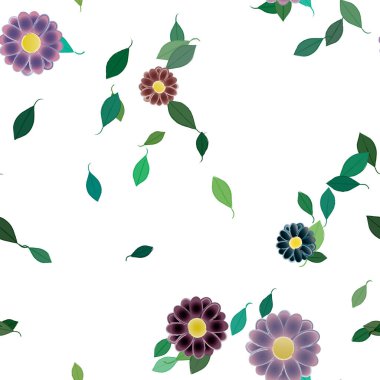 Yeşil yapraklı soyut çiçekler pürüzsüz desen, vektör çizimi