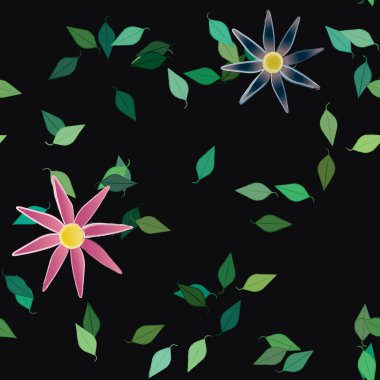 Yeşil yapraklı soyut çiçekler pürüzsüz desen, vektör çizimi