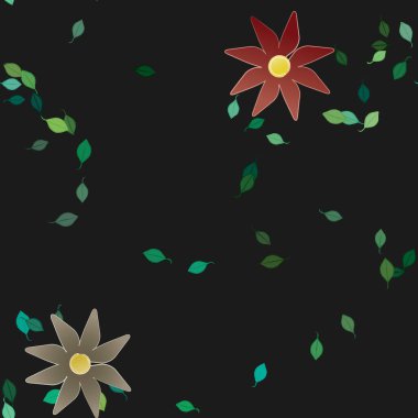 Yeşil yapraklı soyut çiçekler pürüzsüz desen, vektör çizimi