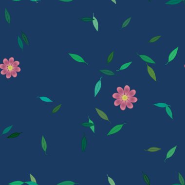 Yeşil yapraklı soyut çiçekler pürüzsüz desen, vektör çizimi