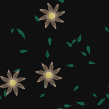 Yeşil yapraklı soyut çiçekler pürüzsüz desen, vektör çizimi