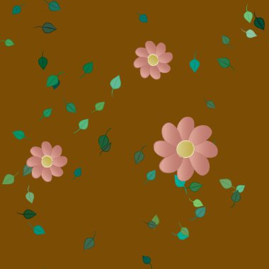 Yeşil yapraklı soyut çiçekler pürüzsüz desen, vektör çizimi