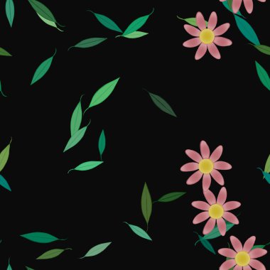 Yeşil yapraklı soyut çiçekler pürüzsüz desen, vektör çizimi