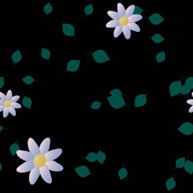 Yeşil yapraklı soyut çiçekler pürüzsüz desen, vektör çizimi