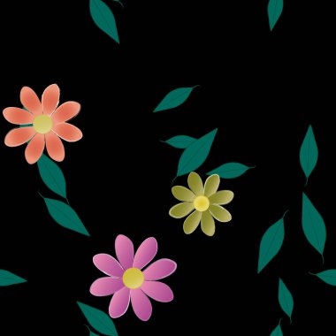 Yeşil yapraklı soyut çiçekler pürüzsüz desen, vektör çizimi