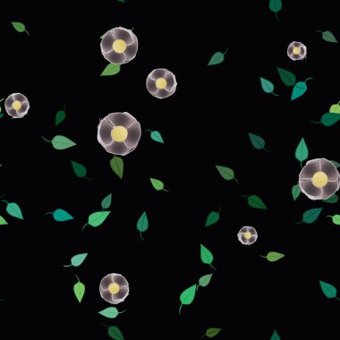 Yeşil yapraklı soyut çiçekler pürüzsüz desen, vektör çizimi