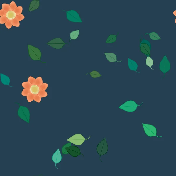 Flores Con Hojas Fondo Sin Costuras Ilustración Vectorial — Vector de stock