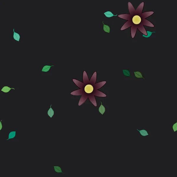 Flores Abstractas Con Hojas Verdes Patrón Sin Costura Ilustración Vectorial — Vector de stock