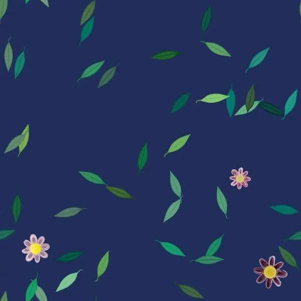 Abstrakta Blommor Med Gröna Blad Sömlös Mönster Vektor Illustration — Stock vektor