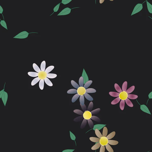 Fleurs Avec Feuilles Fond Sans Couture Illustration Vectorielle — Image vectorielle