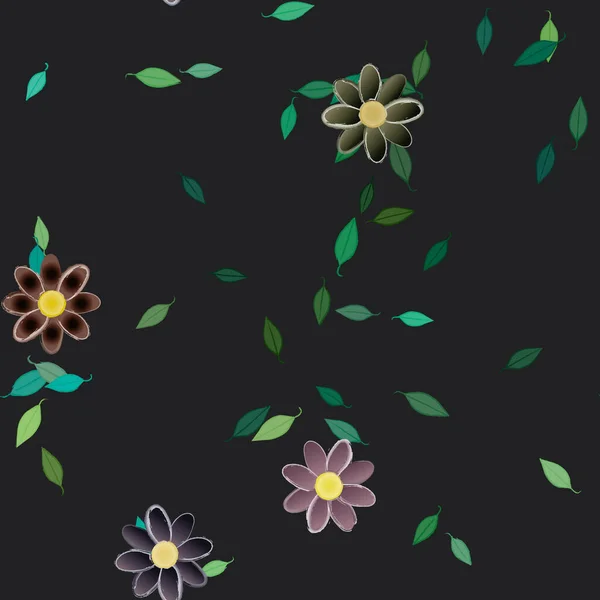 Fleurs Abstraites Avec Des Feuilles Vertes Motif Sans Couture Illustration — Image vectorielle