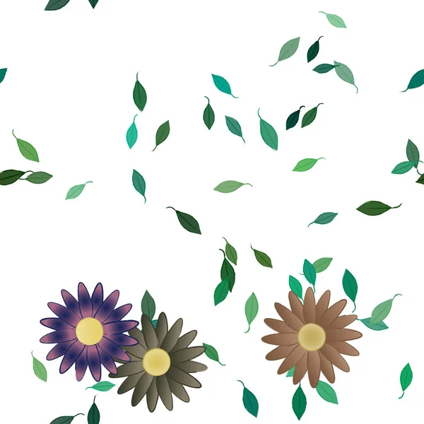 Flores Com Folhas Sem Costura Fundo Ilustração Vetorial — Vetor de Stock