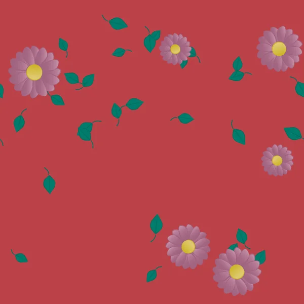 Blumen Mit Blättern Nahtloser Hintergrund Vektorillustration — Stockvektor