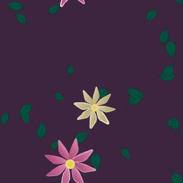 Blommor Med Blad Sömlös Bakgrund Vektor Illustration — Stock vektor