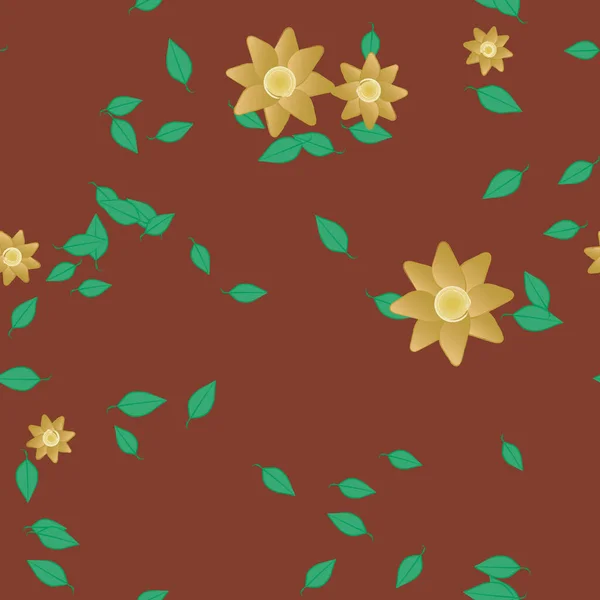 Flores Abstractas Con Hojas Verdes Patrón Sin Costura Ilustración Vectorial — Vector de stock