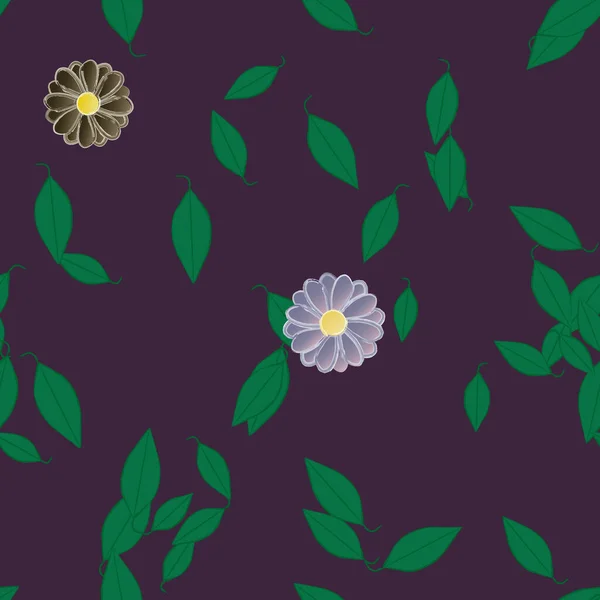 Flores Abstractas Con Hojas Verdes Patrón Sin Costura Ilustración Vectorial — Vector de stock