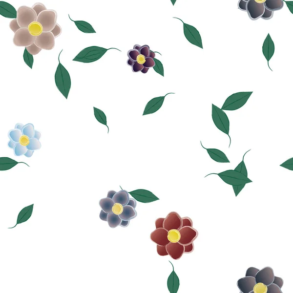 Fleurs Abstraites Avec Des Feuilles Vertes Motif Sans Couture Illustration — Image vectorielle