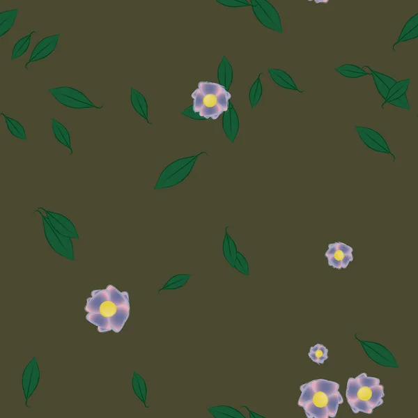 Fleurs Avec Feuilles Fond Sans Couture Illustration Vectorielle — Image vectorielle