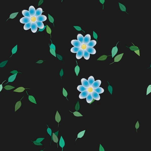 Blumen Mit Blättern Nahtloser Hintergrund Vektorillustration — Stockvektor