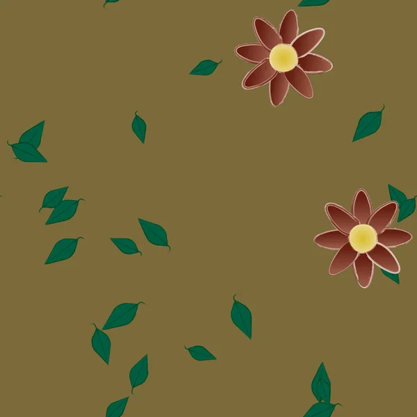 Flores Con Hojas Fondo Sin Costuras Ilustración Vectorial — Vector de stock