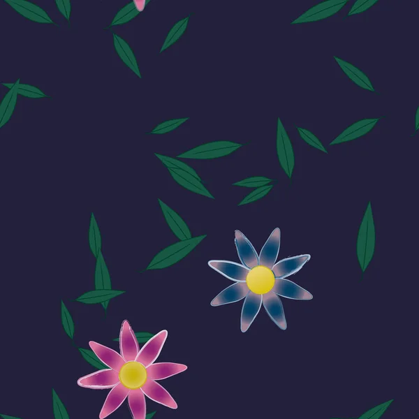 Fleurs Avec Feuilles Fond Sans Couture Illustration Vectorielle — Image vectorielle