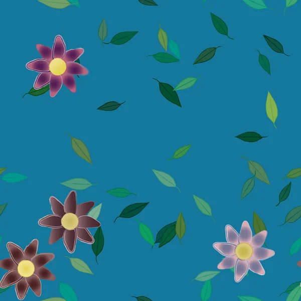 Blommor Med Blad Sömlös Bakgrund Vektor Illustration — Stock vektor