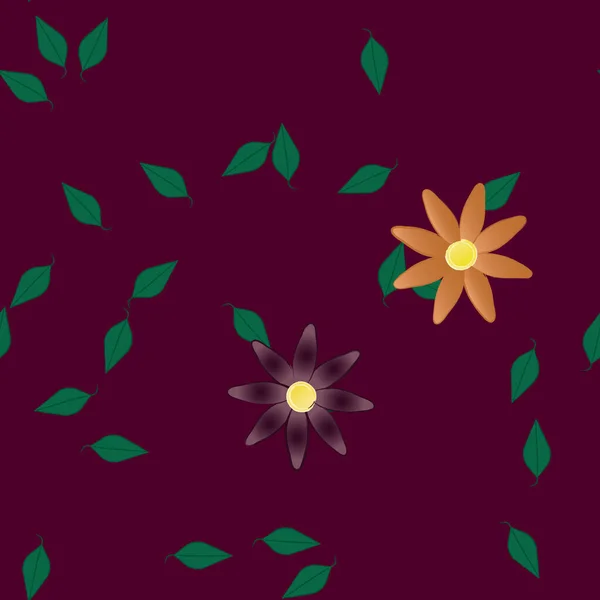 Fleurs Avec Feuilles Fond Sans Couture Illustration Vectorielle — Image vectorielle