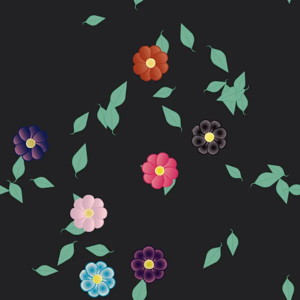 Fleurs Avec Feuilles Fond Sans Couture Illustration Vectorielle — Image vectorielle