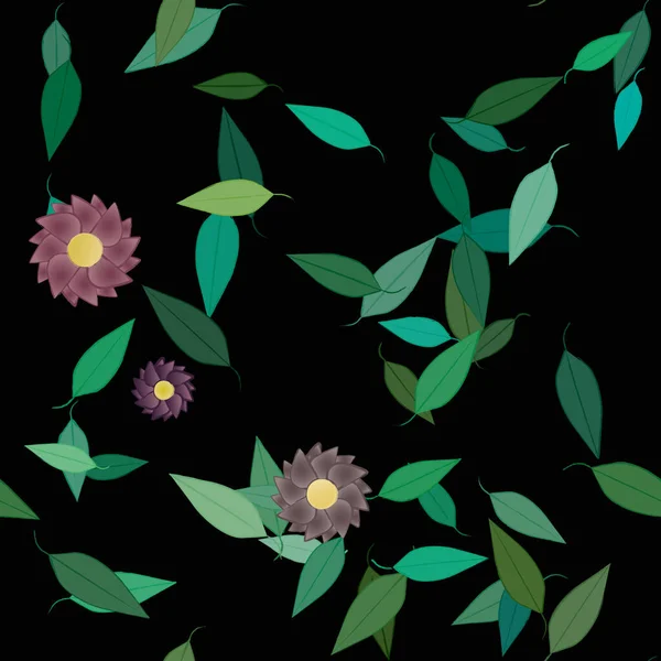 Abstract Flowers Green Leaves Seamless Pattern Vector Illustration — Stock Vector