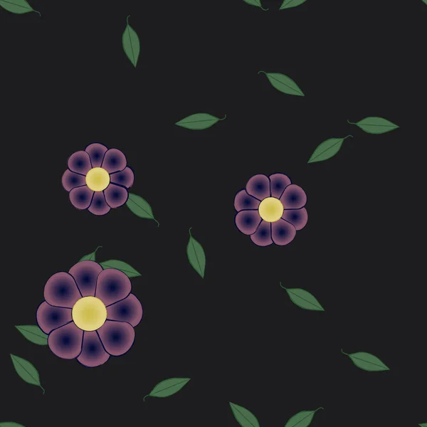 Flores Abstractas Con Hojas Verdes Patrón Sin Costura Ilustración Vectorial — Vector de stock