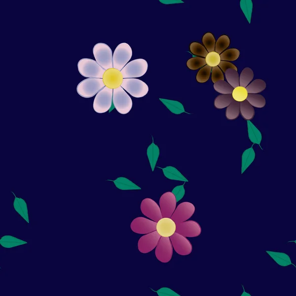 Fleurs Abstraites Avec Des Feuilles Vertes Motif Sans Couture Illustration — Image vectorielle