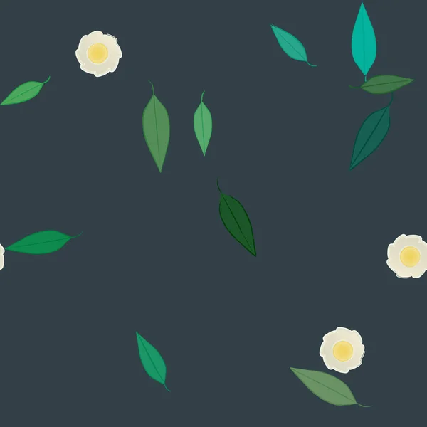 Blumen Mit Blättern Nahtloser Hintergrund Vektorillustration — Stockvektor