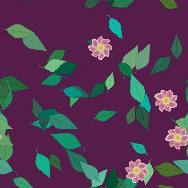 Flores Abstractas Con Hojas Verdes Patrón Sin Costura Ilustración Vectorial — Vector de stock