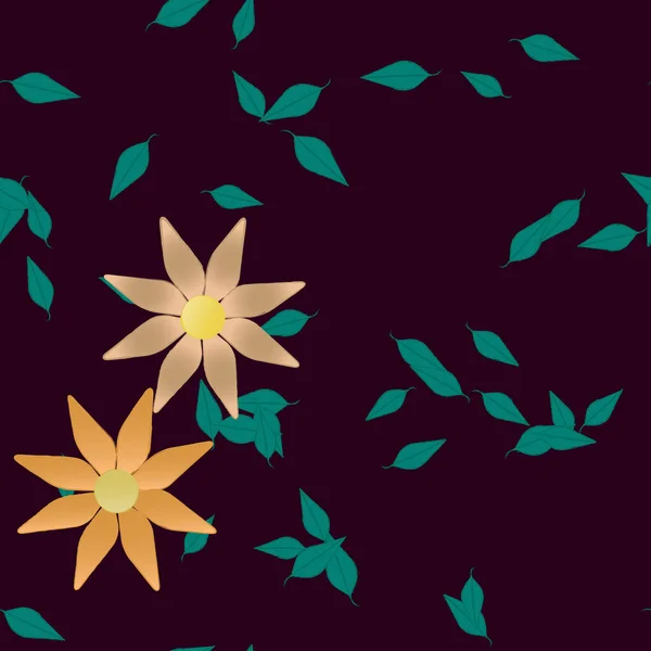 Fleurs Abstraites Avec Des Feuilles Vertes Motif Sans Couture Illustration — Image vectorielle