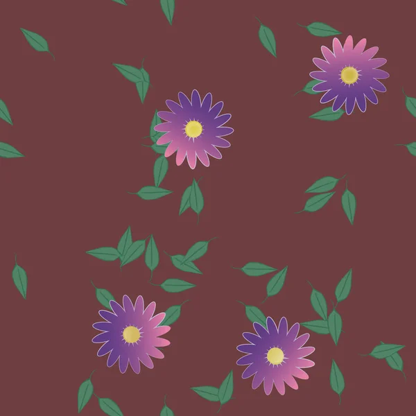 Fleurs Avec Feuilles Fond Sans Couture Illustration Vectorielle — Image vectorielle