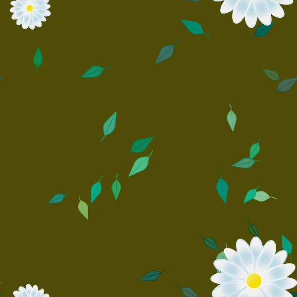 Flores Abstractas Con Hojas Verdes Patrón Sin Costura Ilustración Vectorial — Vector de stock